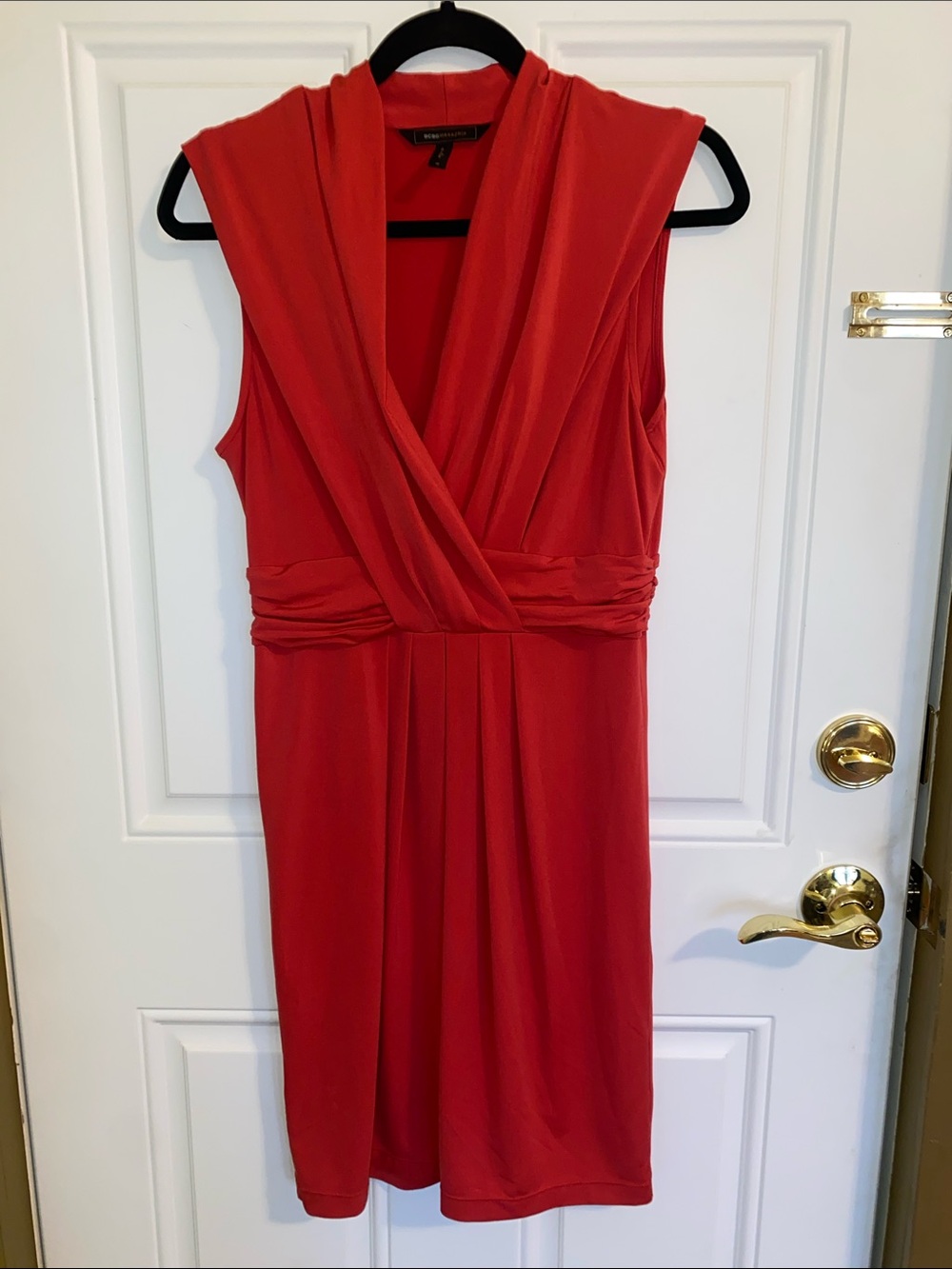 BCBG MaxAzria Sleeveless Red Faux-Wrap Dress